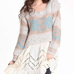 Free People Laine Fair Isle Nordic Scoop Neck Sweater Large